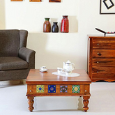 Moroccan Mosaic Lewiston Wooden Coffee Table Honey